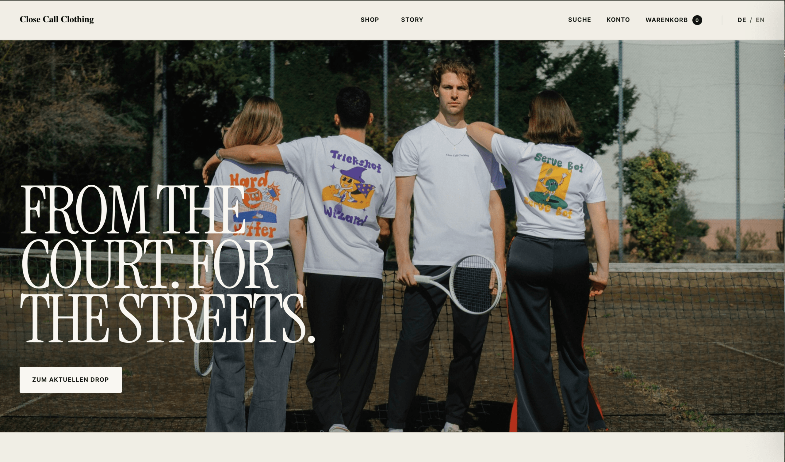 Screenshot der Website von Close Call Clothing